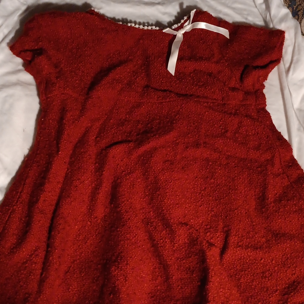 Bonnie Baby Red Dress with pearls around neck and white bow size 18 month